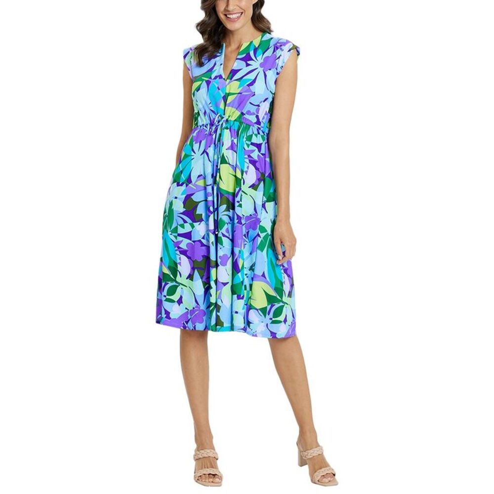Jude Connally Blue, Purple & Green Floral Midi Dress